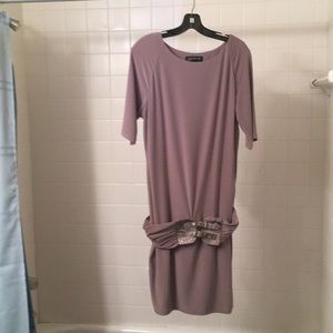 Beige Jersey Sheath Dress with attached belt